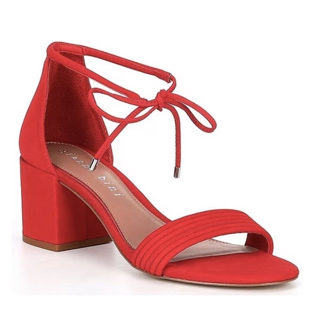 NEW Gianni Bini Rhiaann Suede Ankle Tie Block Heel Sandals in Santorini Red